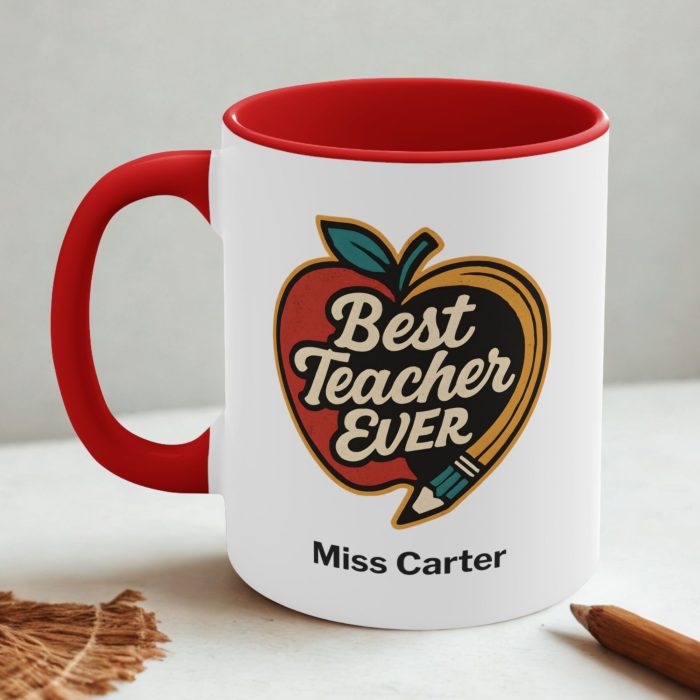 Best Teacher Ever Mug – Personalised Teacher Gift with Colour Handle
