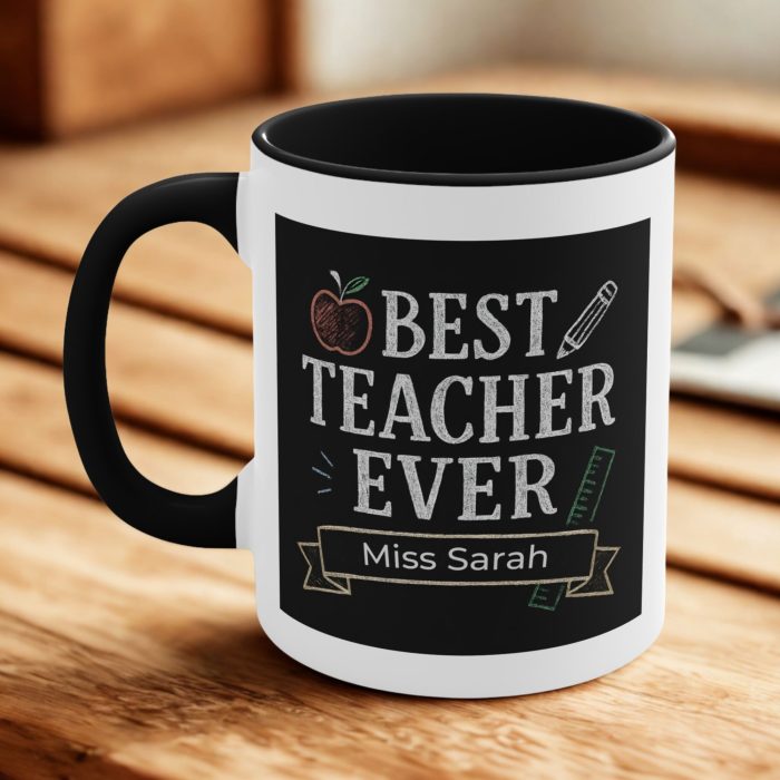 Personalised Teacher Mug – Best Teacher Ever Chalkboard Design with Name