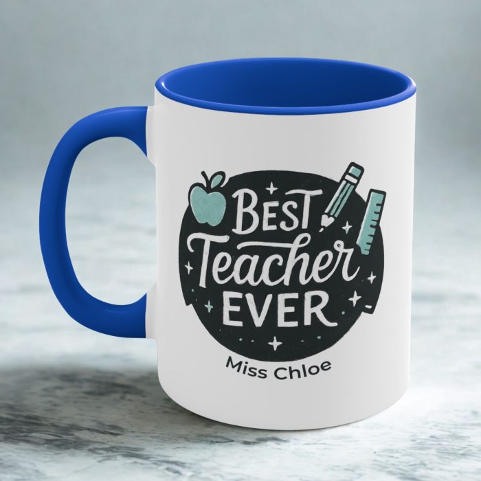 Teacher Gift Mug – Best Teacher Ever Personalised Mug with Colour Handle