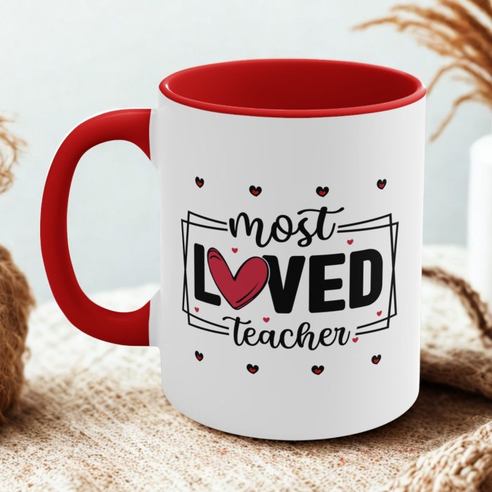 Teacher Thank You Gift – Most Loved Teacher Mug with Colour Handle