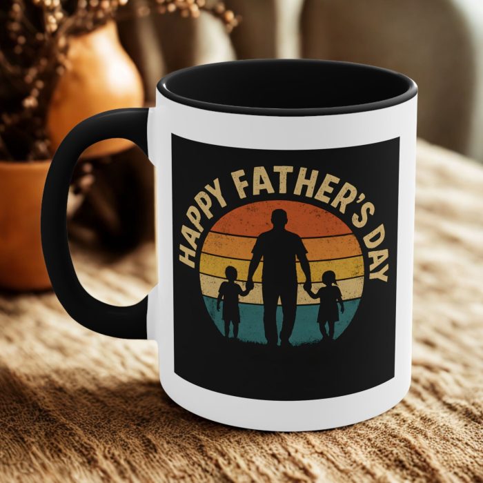 Father’s Day Coffee Mug – Dad & Kids Silhouette Design