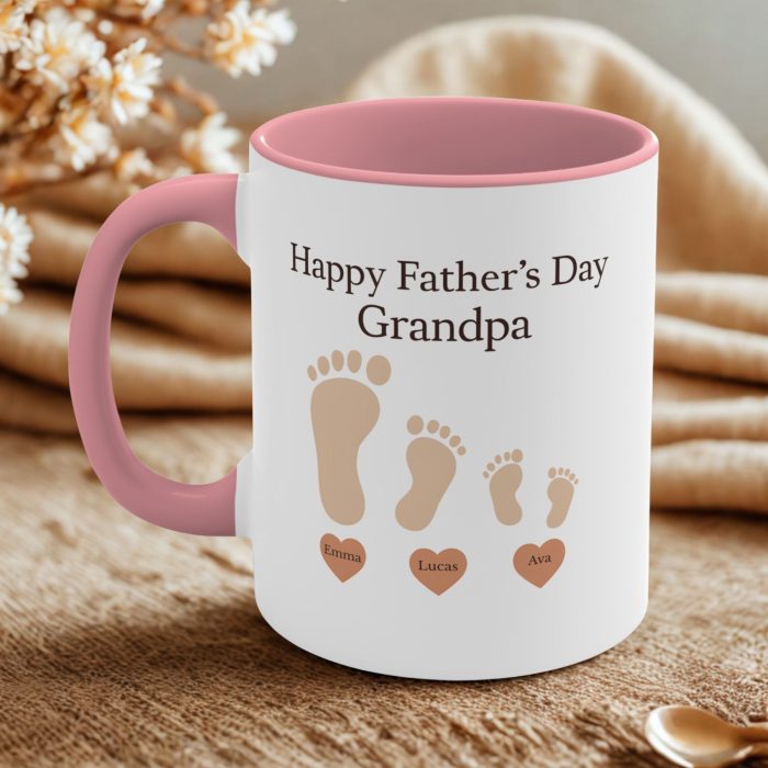 Personalised Grandad Footprints Mug – Custom Names Father’s Day Gift
