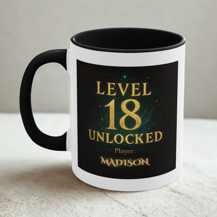 Level 18 Unlocked Mug – Personalised 18th Birthday Gift