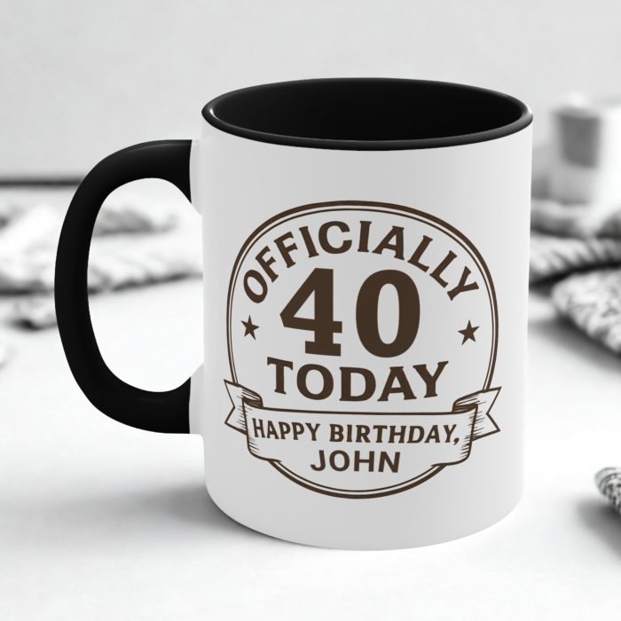 Officially 40 Today Mug – Personalised 40th Birthday Gift with Custom Name
