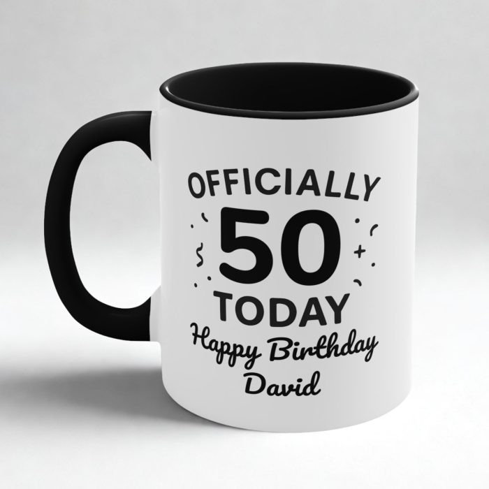 Officially 50 Today Mug – Personalised 50th Birthday Gift with Custom Name