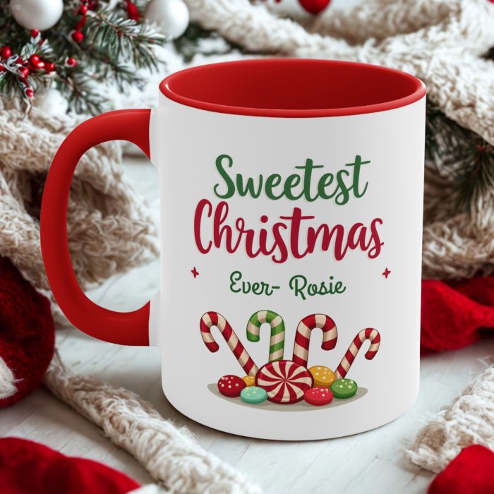Personalised Christmas Candy Cane Mug custom festive ceramic mug from Mug Spot NZ