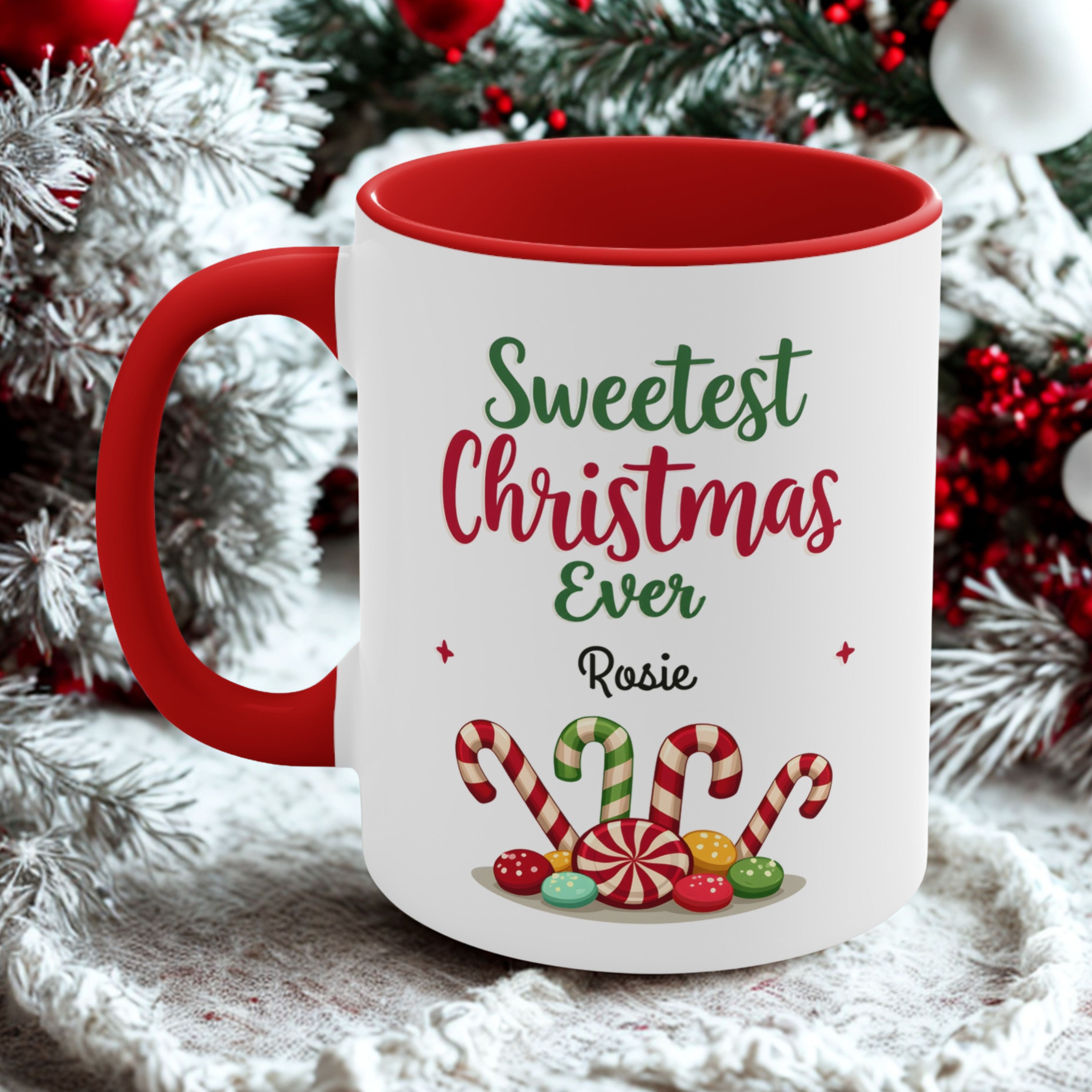 Personalised Christmas Candy Cane Mug – Custom Festive Name